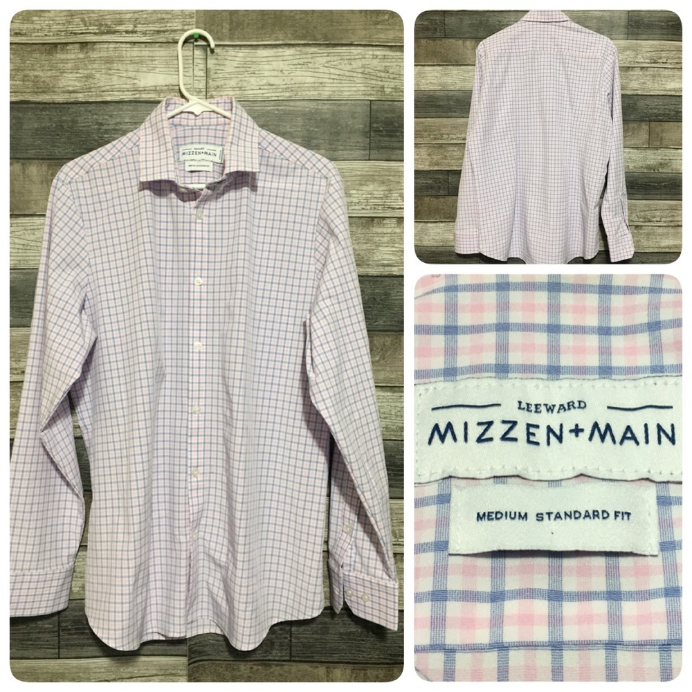 Mizzen Main Standard Plaid Button Up Shirt Men’s M Pink Blue Casual Stretch